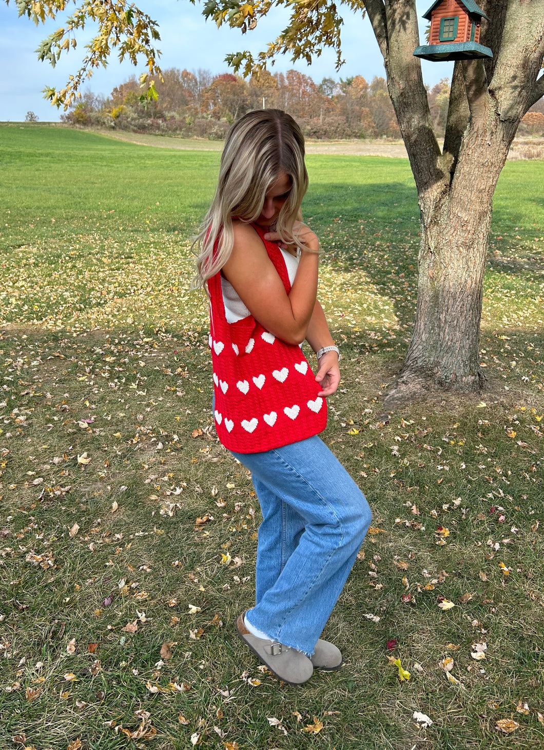 Red and White Heart Knit Tote Bag