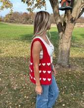 Load image into Gallery viewer, Red and White Heart Knit Tote Bag
