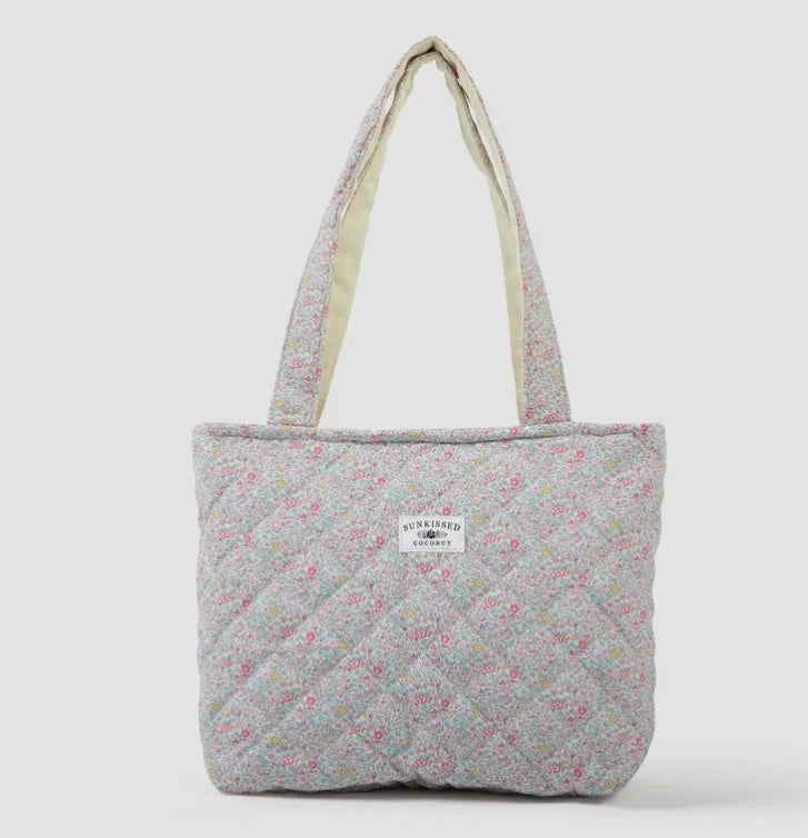 Floral Day in the Park Quilted Handmade Tote Zipper Bag