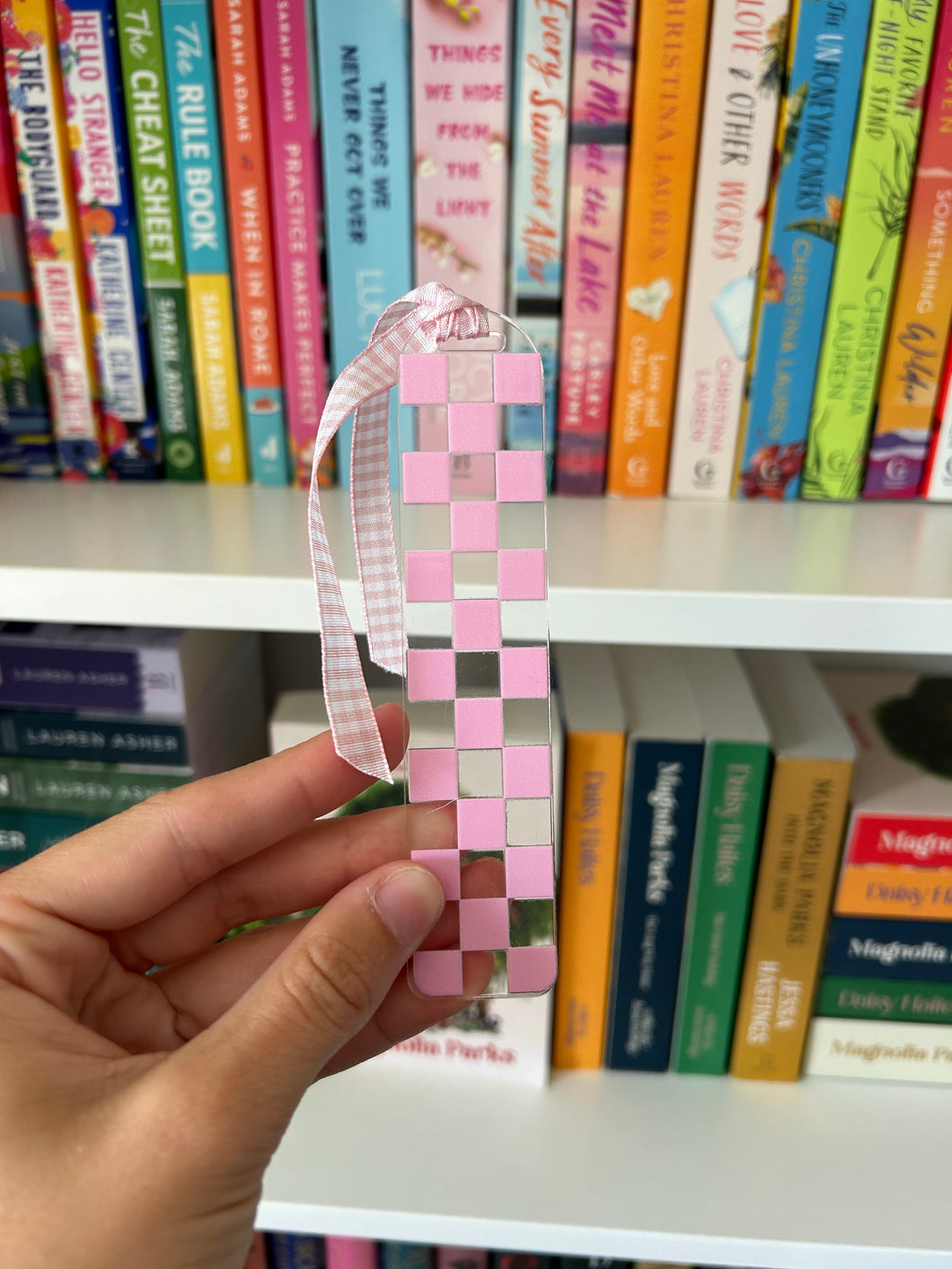 Pink Checkered Acrylic Bookmark