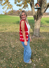 Load image into Gallery viewer, Red and White Heart Knit Tote Bag
