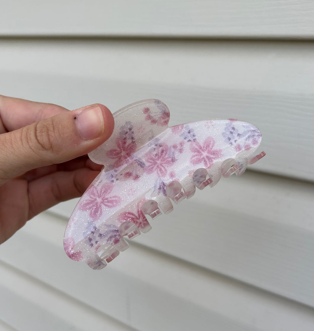 Pink Floral Claw Clip