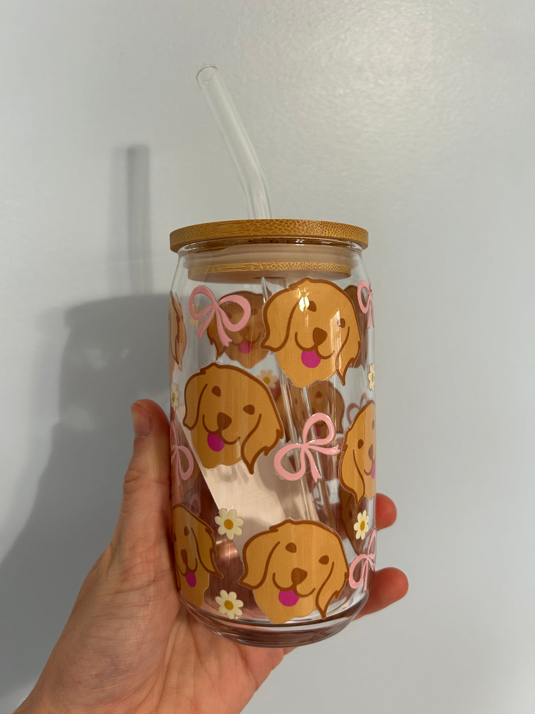 16 oz Golden Retriever Glass Can Cup